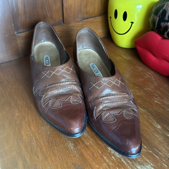Vintage Nicole Austin brown leather western shoes loafers booties size 9 - Picture 2 of 8